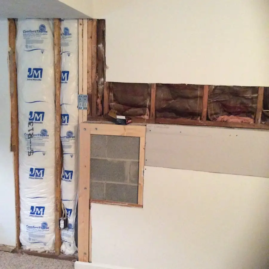 Wall insulation replacement during Basement Flood Cleanup in Garden City